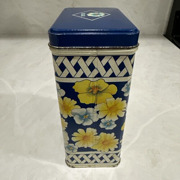Vintage 1989 Equal Sugar Substitute Nutrasweet Blue & Yellow Floral Tin *Empty - Picture 6 of 9